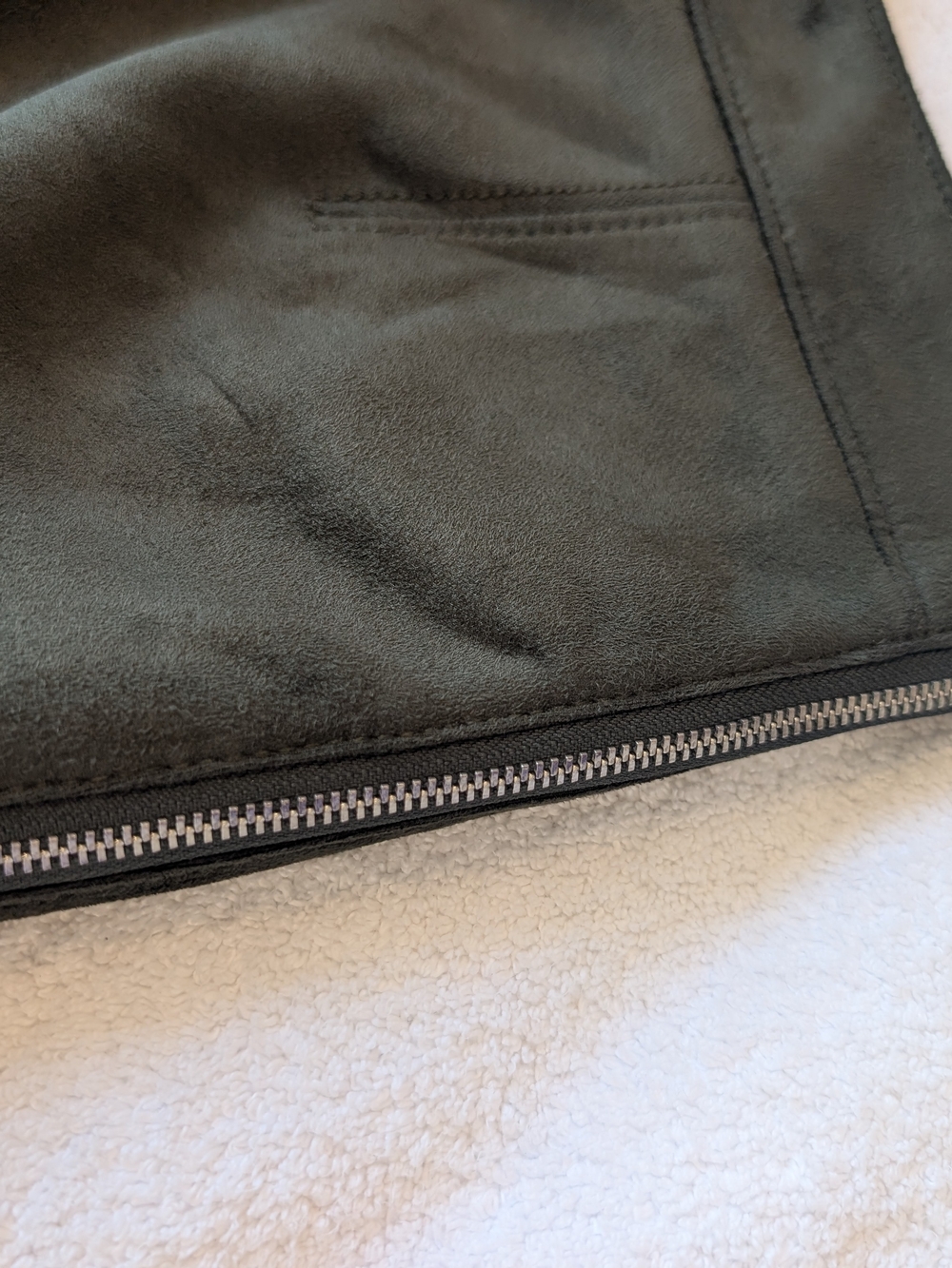 LOFT Olive Green Faux Suede A-Line Mini Skirt Zipper Detail Size 4 - Picture 6 of 9